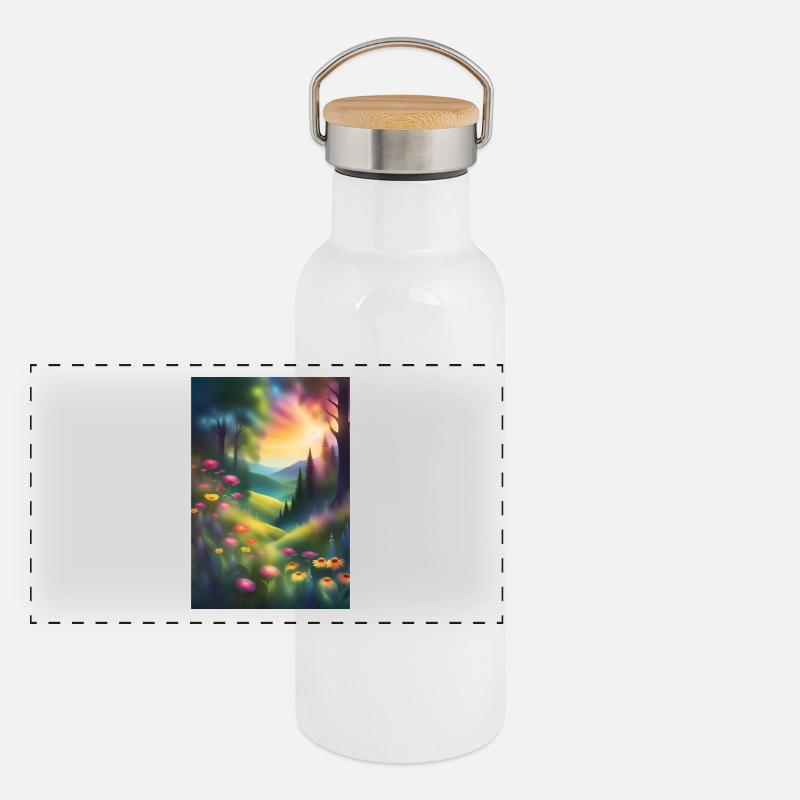 Wunderbares Waldgrafikdesign Panorama Thermosflasche mit Bambusdeckel