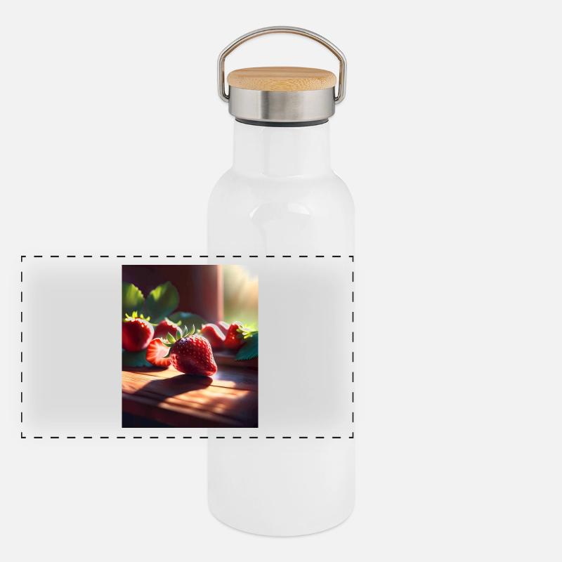 Ich liebe Erdbeeren Panorama Thermosflasche mit Bambusdeckel