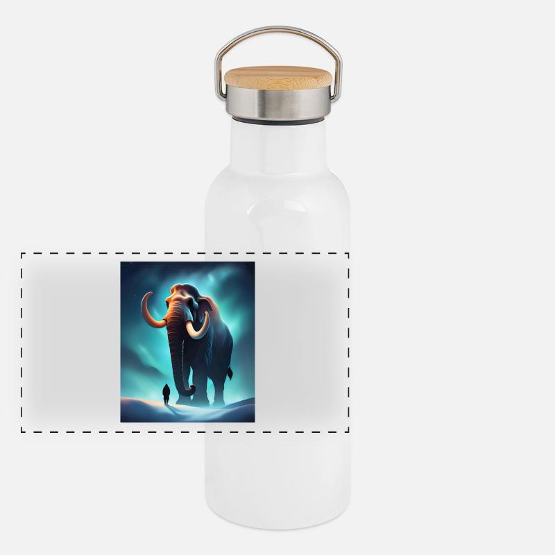 Cooles Mammut und ein Mensch Panorama Thermosflasche mit Bambusdeckel