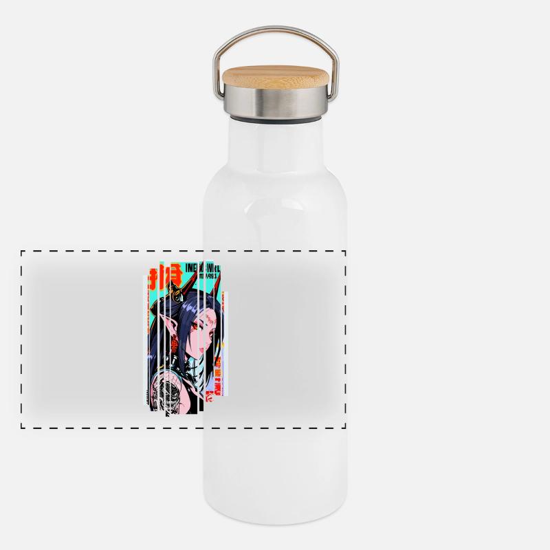 Cyborg Oni Kanji Panorama Thermosflasche mit Bambusdeckel