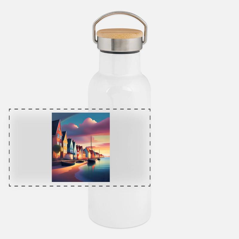 Denmark town harbour Panoramic Thermal Bottle with Bamboo Lid