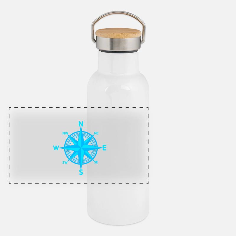 Wind rose maritime compass sailor sailor Panoramic Thermal Bottle with Bamboo Lid