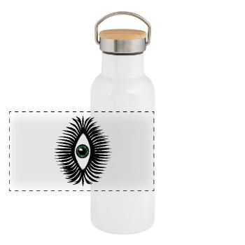 Lucky Amulet Eye Psychedelic Green Vertical - Panoramic Thermal Bottle with Bamboo Lid - white - Front