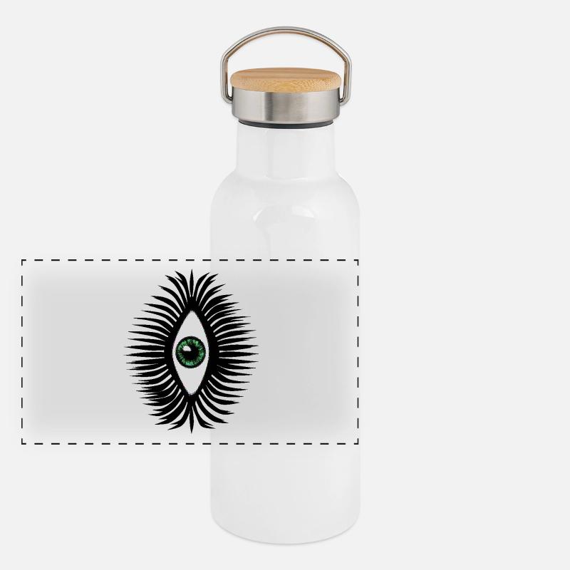 Lucky Amulet Eye Psychedelic Green Vertical Panoramic Thermal Bottle with Bamboo Lid