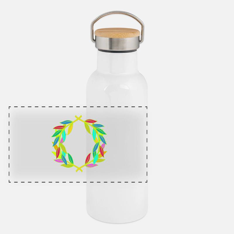 Regenbogen Lorbeerkranz Lorbeer Panorama Thermosflasche mit Bambusdeckel