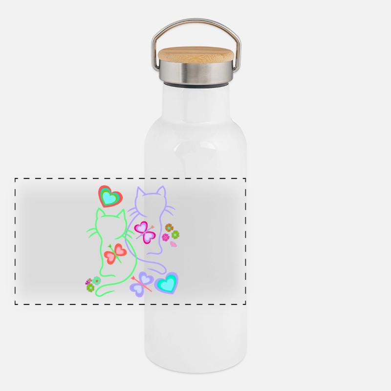 Cats, Cat, Easter, Spring, Retro, 80s, 90s, Child Panoramic Thermal Bottle with Bamboo Lid