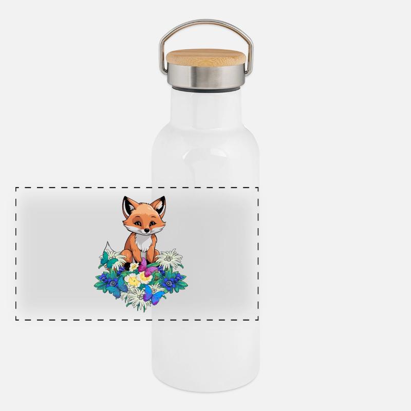Spring Fox Foxes Children Child Tyrol Austria Panoramic Thermal Bottle with Bamboo Lid
