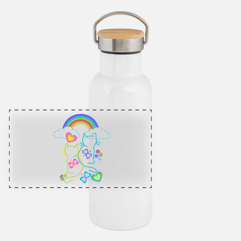 Regenbogen Frühling Sommer Katzen Katze Kinder Panorama Thermosflasche mit Bambusdeckel