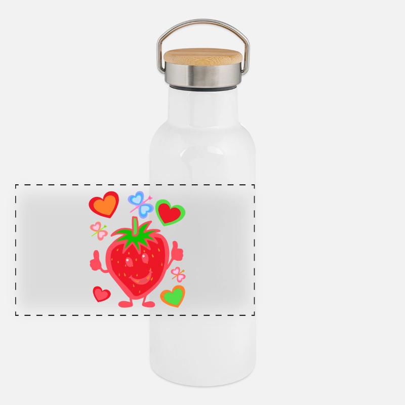 Erdbeere Erdbeer Kinder Kind Sommerzeit Panorama Thermosflasche mit Bambusdeckel