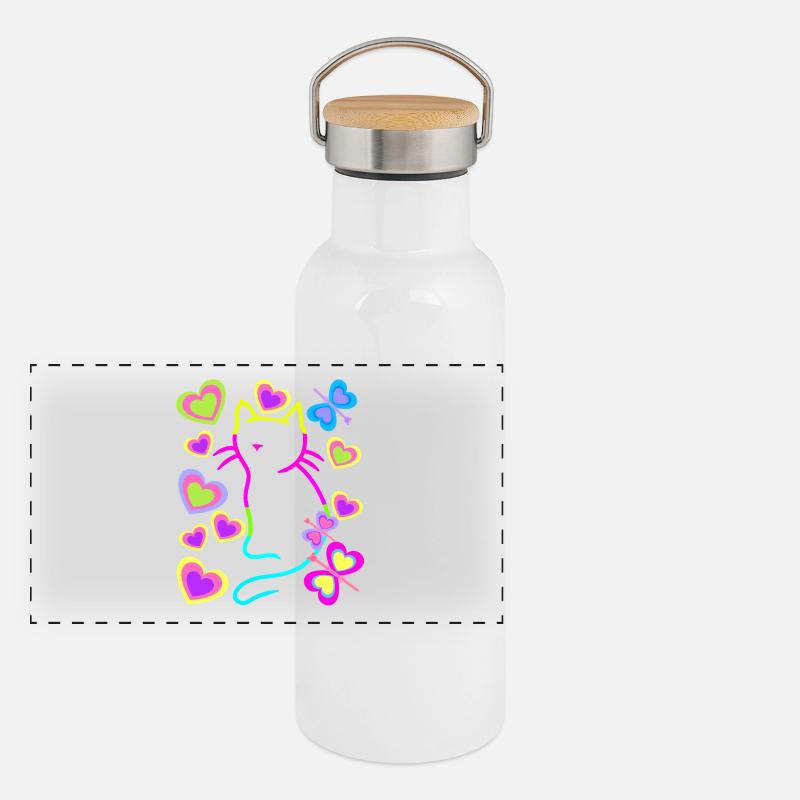 Retro Katze Katzen Vintage 80er 90er Kinder Panorama Thermosflasche mit Bambusdeckel