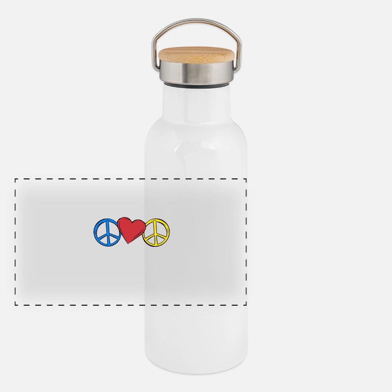Peace Herz Frieden Panorama Thermosflasche mit Bambusdeckel