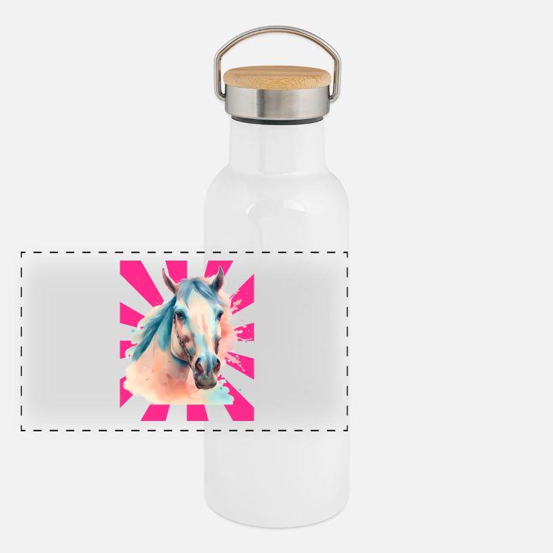 Pferd Pferde Pony Reiterin Retro Panorama Thermosflasche mit Bambusdeckel