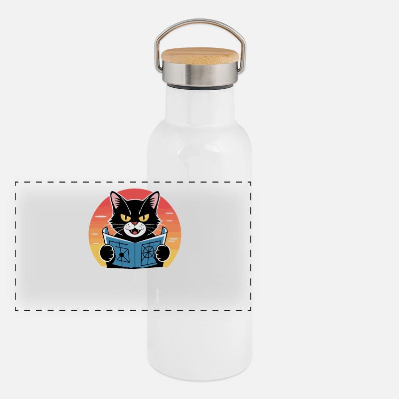 World domination – cat with big plans Panoramic Thermal Bottle with Bamboo Lid