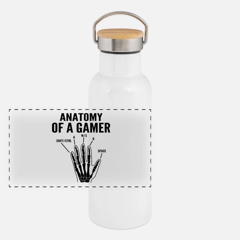 Anatomie eines Gamers Panorama Thermosflasche mit Bambusdeckel