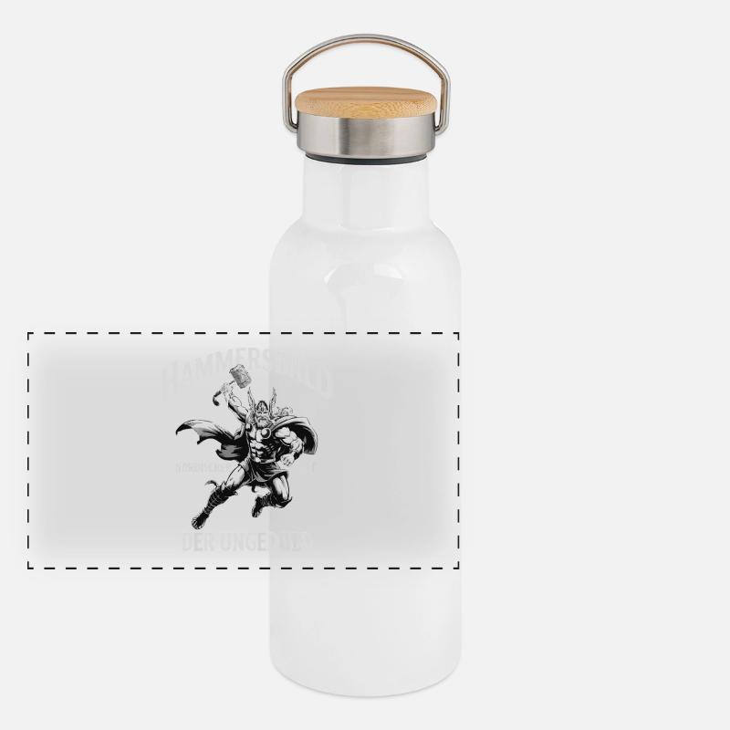 Hammersbald – Nordischer Gott der Ungeduld Panorama Thermosflasche mit Bambusdeckel