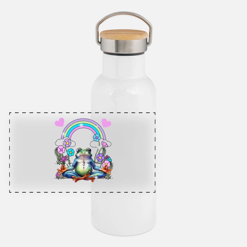 yoga frog retro yogi Panoramic Thermal Bottle with Bamboo Lid