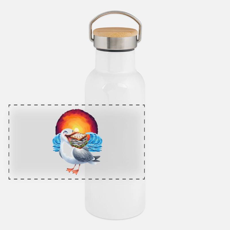 Sandwidsch Herring Fish Seagull Maritime Panoramic Thermal Bottle with Bamboo Lid