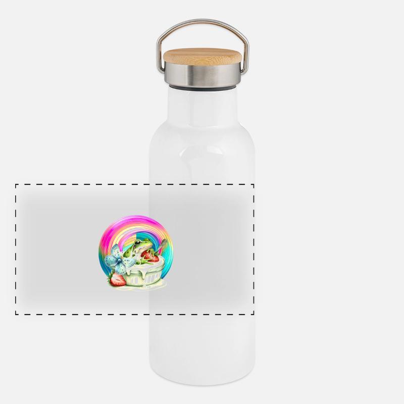 Regenbogen Frosch Eis Erdbeere Eiskrem Kind Panorama Thermosflasche mit Bambusdeckel