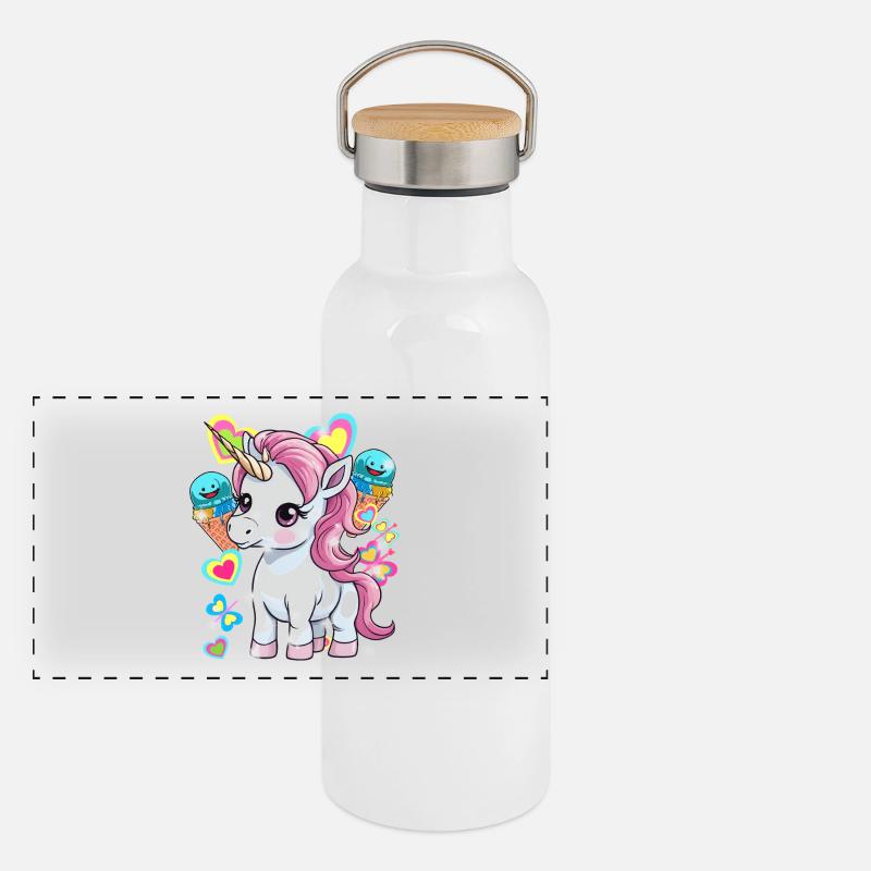 Einhorn Kinder Mädchen Jungen Eis Eiskrem Panorama Thermosflasche mit Bambusdeckel
