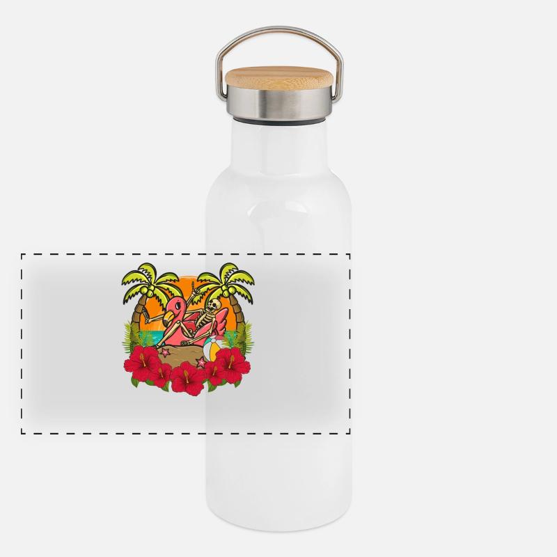 Tropical Flamingo Squelette Coucher de soleil Gourde isotherme avec bouchon en bambou
