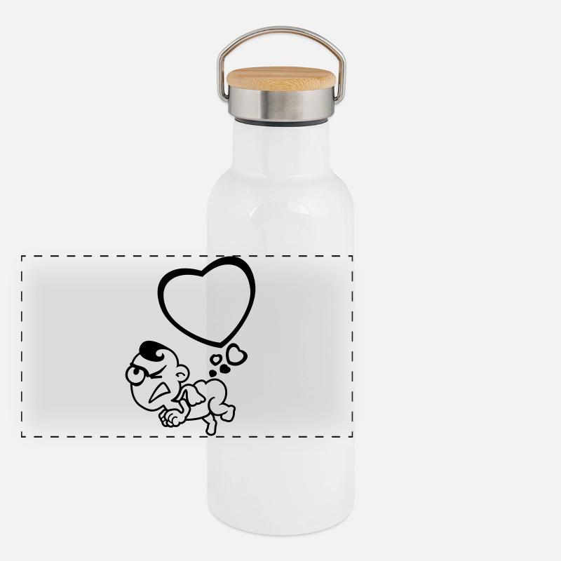 Engel Herzen pupsen 1c Panorama Thermosflasche mit Bambusdeckel