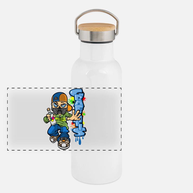 B-boy and graffiti Gourde isotherme avec bouchon en bambou