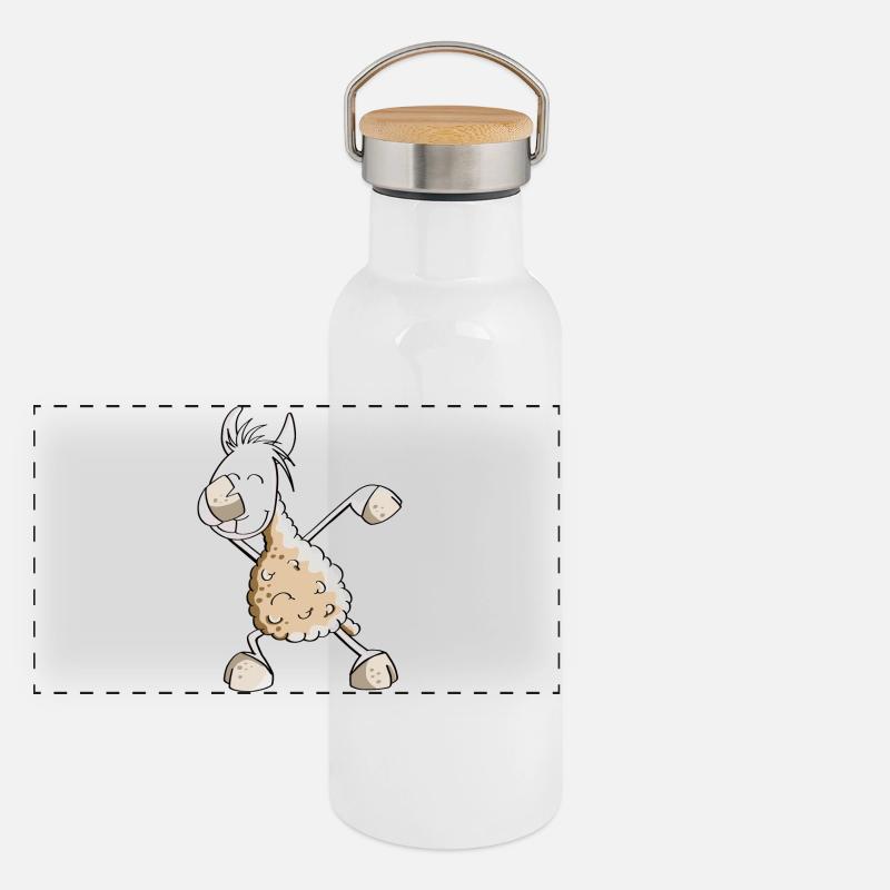 Dab Dance Lama - Dabbing Alpaka - Fun Comic Panorama Thermosflasche mit Bambusdeckel