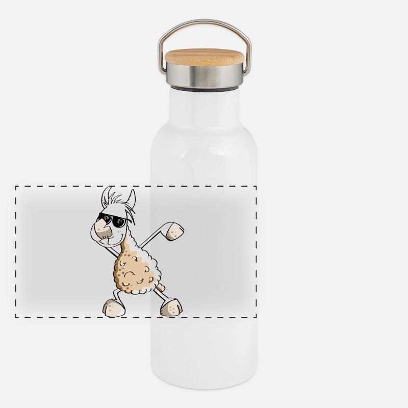 Cooles Dab Dance Lama - Dabbing Alpaka - Comic Fun Panorama Thermosflasche mit Bambusdeckel
