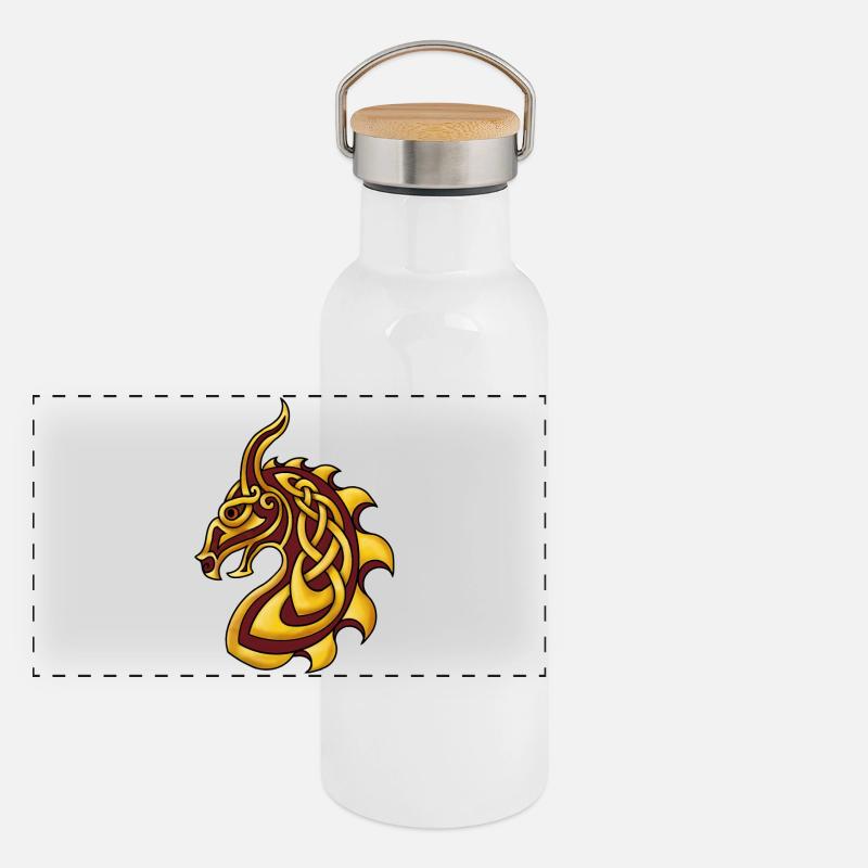 Celtic Dragon Rotgold Panorama Thermosflasche mit Bambusdeckel
