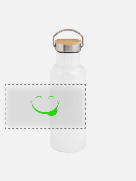 Lustiges Gesicht - Panorama Thermosflasche mit Bambusdeckel - Weiß