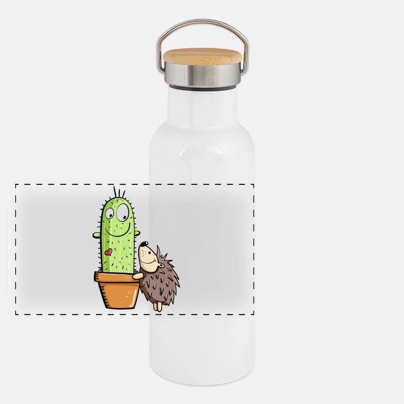 Hérisson et cactus amoureux Gourde isotherme avec bouchon en bambou