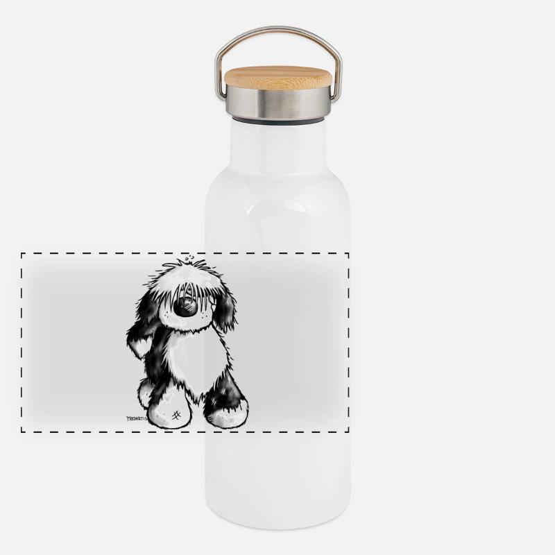 Tibet Terrier - Hund Panorama Thermosflasche mit Bambusdeckel