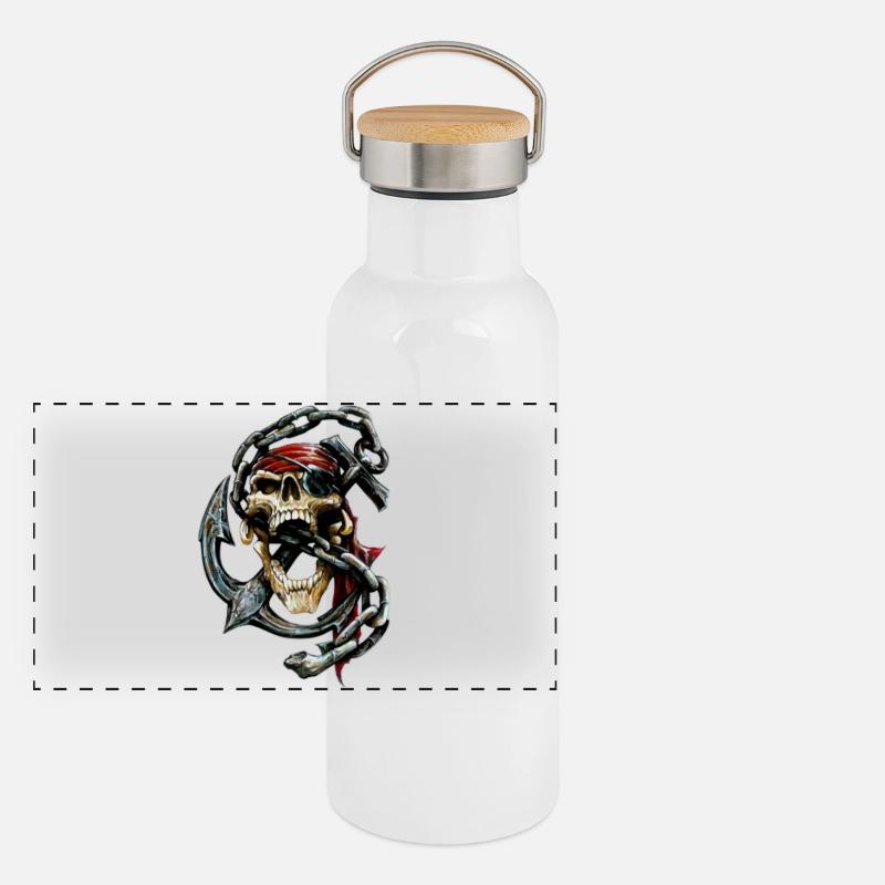 Skull Seefahrt Panorama Thermosflasche mit Bambusdeckel