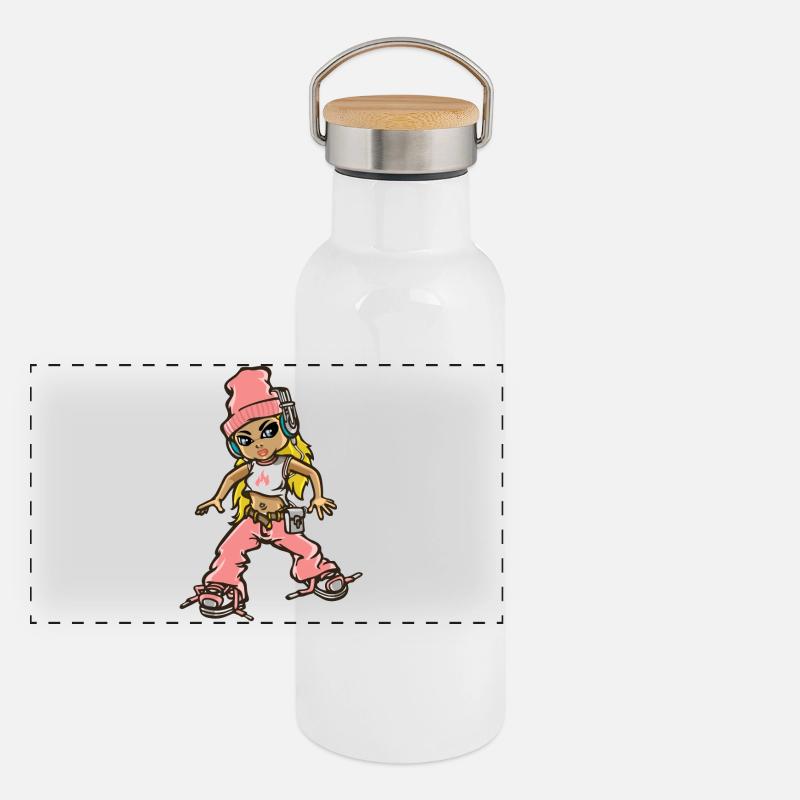 Hip Hop Mädchen in rosa Panorama Thermosflasche mit Bambusdeckel