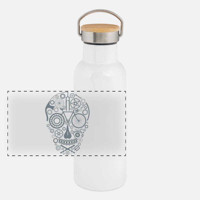 Bicycle Skull grey Panorama Thermosflasche mit Bambusdeckel