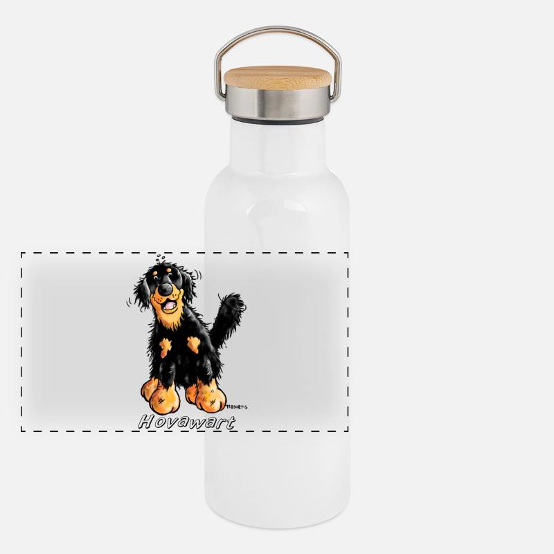Happy Hovawart - Panoramic Thermal Bottle with Bamboo Lid - white