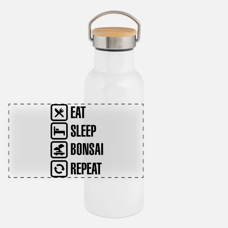 Eat Sleep Bosai Repeat Japanese small tree pruning Panoramic Thermal Bottle with Bamboo Lid