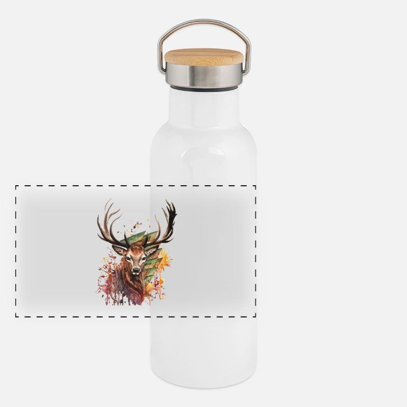 Hirsch Designe Panorama Thermosflasche mit Bambusdeckel
