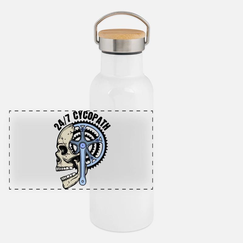 Totenkopf Kurbel Fahrrad Biker Statement Panorama Thermosflasche mit Bambusdeckel