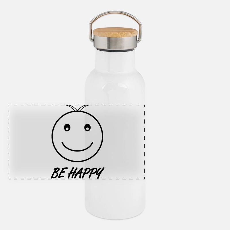 BE HAPPY black Panoramic Thermal Bottle with Bamboo Lid