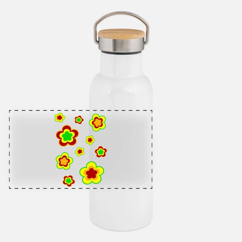 70s Flower Pattern Panoramic Thermal Bottle with Bamboo Lid