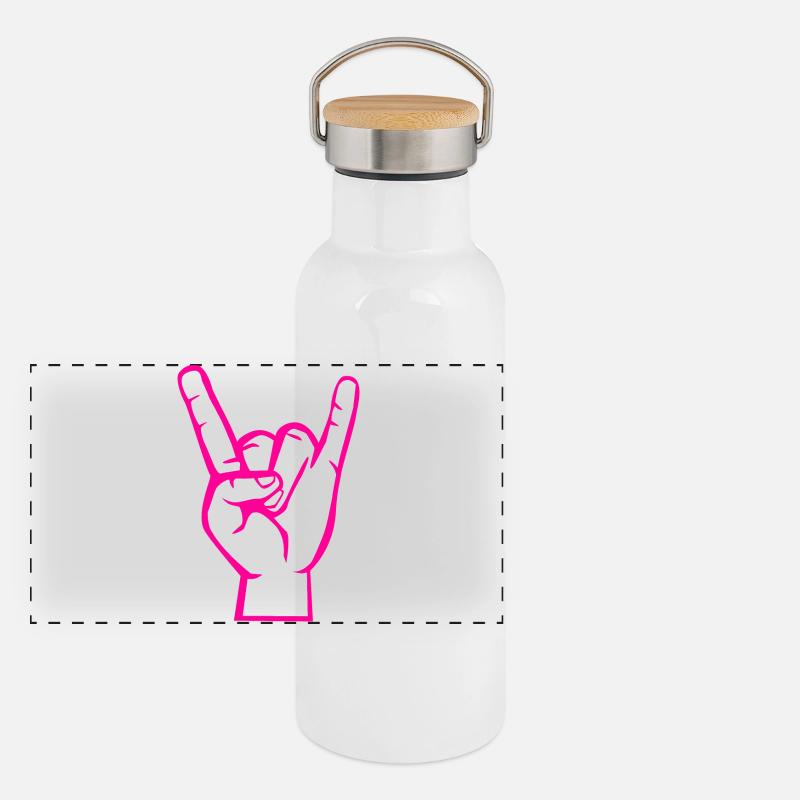 Hand mit Rock- Metal -Satan Symbol Pink Panorama Thermosflasche mit Bambusdeckel