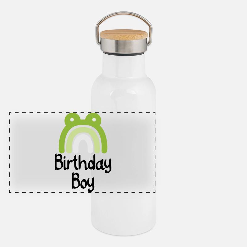 Grüner Regenbogenfrosch Panorama Thermosflasche mit Bambusdeckel