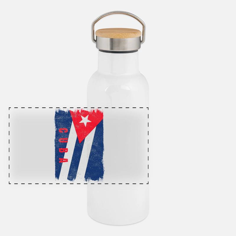 Kuba Flagge Panorama Thermosflasche mit Bambusdeckel