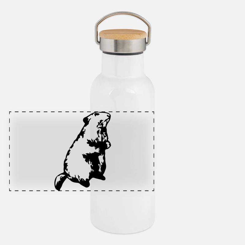 Murmeltier Alpen Panorama Thermosflasche mit Bambusdeckel