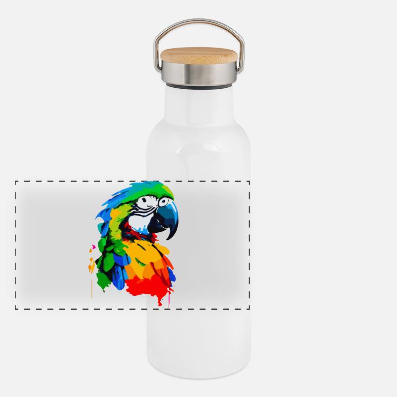 Öl-Malerei eines bunten Papageis Panorama Thermosflasche mit Bambusdeckel