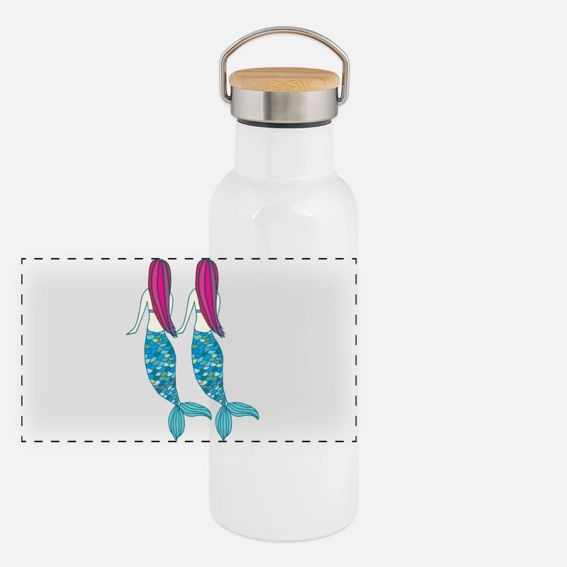 meerjungfrau doppelt Panorama Thermosflasche mit Bambusdeckel