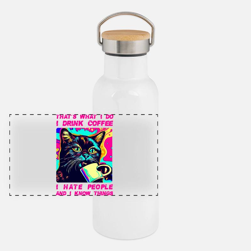 Cozy Cat Coffee Panoramic Thermal Bottle with Bamboo Lid