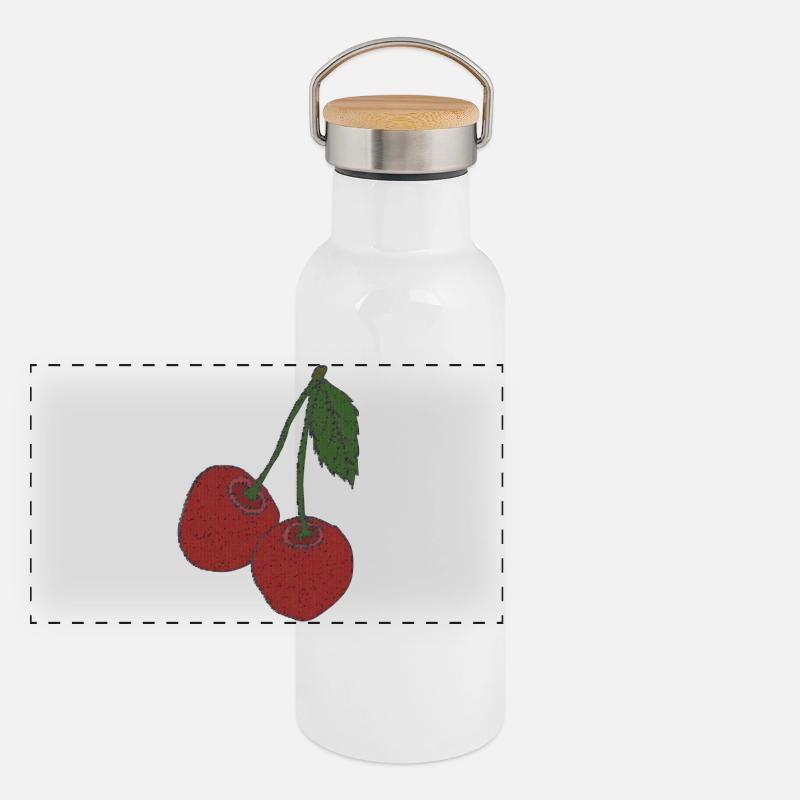 kirschen gewebe Panorama Thermosflasche mit Bambusdeckel