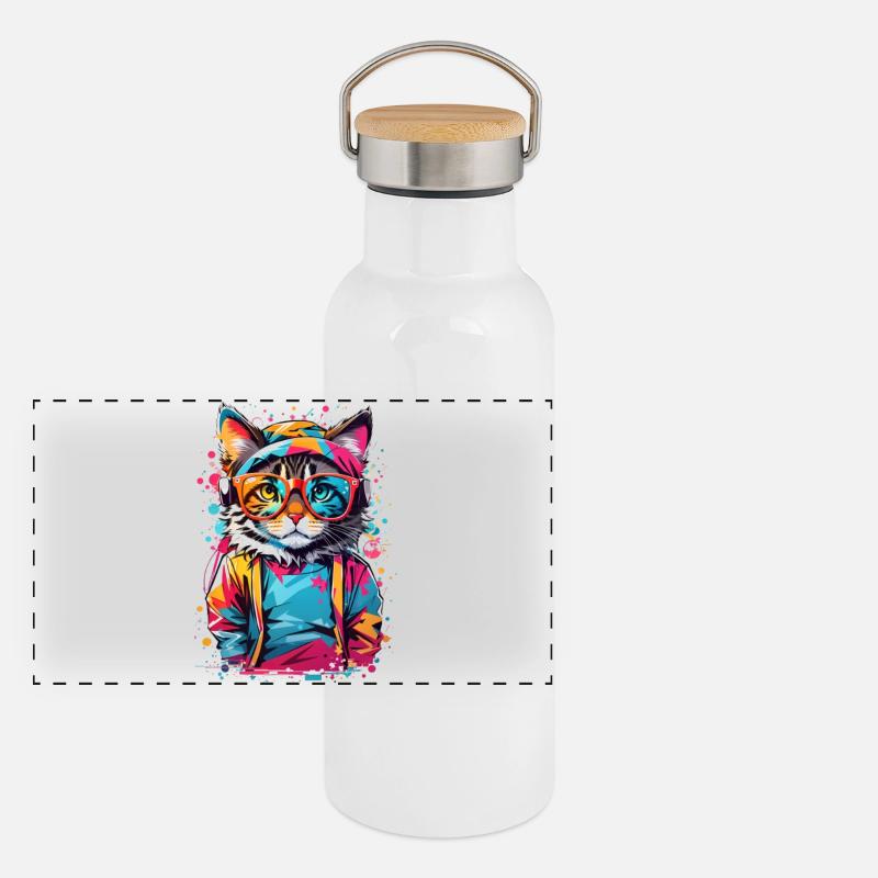 Chat mignon Gourde isotherme avec bouchon en bambou